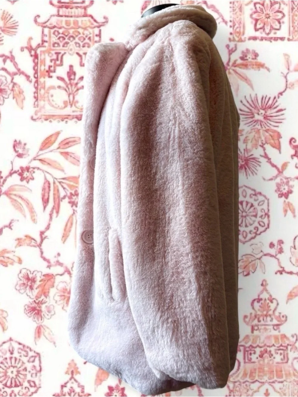 JouJou Light Pink Faux Fur Coat Size M 8 10 Fluffy Soft Collar Buttons Cute